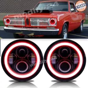 Pair 7" Round LED Headlights Hi-Lo Red Angel Eyes fit Plymouth Valiant 1963-1976 - Picture 1 of 12