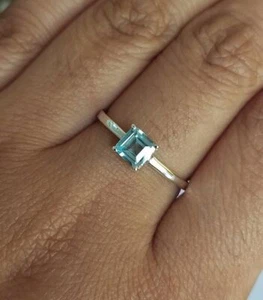 0.58 Ct Aquamarine Prong Ring 925 Solid Sterling Silver - Picture 1 of 4