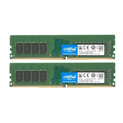 New Crucial 32GB (2X16GB) DDR4 2666MHz PC4-21300 UDIMM Memory Ram CT16G4DFD8266 - Image 1 of 4