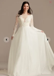 Davids Bridal Wedding Dress- Lace, Long sleeve, button details and open back - Picture 1 of 6