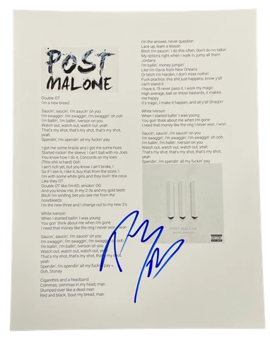 POST MALONE SIGNED WHITE IVERSON LYRIC SHEET AUTHENTIC AUTOGRAPH POSTY COA Cover