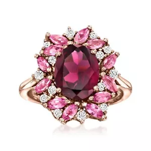 Oval Lab Burmese Ruby & CZ Cocktail Ring 925 Sterling Silver Right Hand Jewelry - Picture 1 of 7