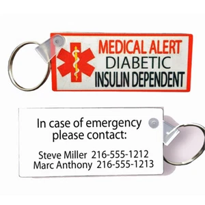 Personalized Diabetic Medical Alert Keychain Insulin Dependent Emergency Contact - Picture 1 of 3