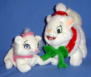 Disney Marie Cat-Christmas Bow-The Aristocrats-Beanie white Kitten-PLUSH LOT-2 - Picture 1 of 11