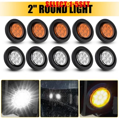 Amber White 2"Round LED Bullet Clearance Side Marker Light Truck Trailer 10-50X - Image 1 of 2
