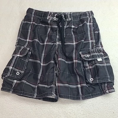 Pantalones Cortos OP Board Para Hombre Pequeños (28-30) Bañador Surf Negro Forrado a Cuadros Carga  Foto 1 de 4