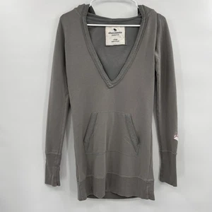 Vintage Abercrombie Y2K Deep V Hooded Sweatshirt Size XL Gray Grunge - Picture 1 of 9