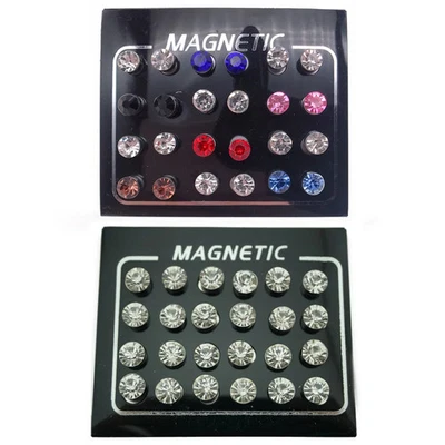 24 Pc Mixed Tone Crystal Clip Earrings Magnetic Women Round Cartilage Jewelry - image 1 of 4