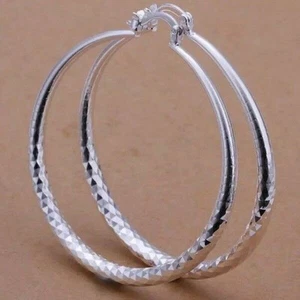 Womens Hoop Earrings Small Jewelry 925 Sterling Silver Plated 40mm Drop Dangle - Picture 1 of 3