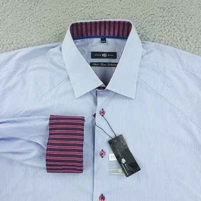 Stone Rose 衬衫男式 2XL 蓝色条纹黑河系列纽扣棉 — 第 1/4 张图片