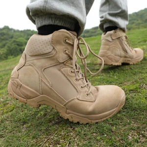 Men Military Boots Tactical Boots Motorcycle Combat Ankle High Boots Sand Color - Picture 1 of 7