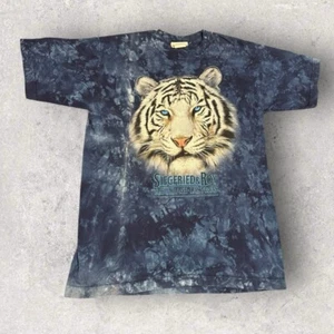 The Mirage Siegfried & Roy White Tiger Face Men's Blue Tye Dye Shirt Medium VTG - Picture 1 of 7