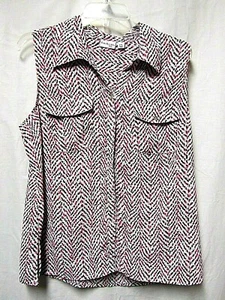 KIM ROGERS top shirt blouse PXL 12/14P Bust 44 Length 25 V-neck pink/white multi - Picture 1 of 1