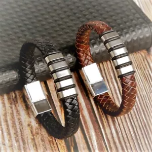 Stylisches Herrenarmband aus handgeflochtenem echtem Leder - Bild 1 von 8