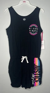 JUSTICE GIRLS BE KIND ROMPER DRAWSTRING SLEEVELESS BLACK SIZE XL (16/18) - Picture 1 of 9
