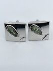 Vintage Swank mens cufflinks green teardrop faceted glass stone rope accents