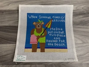 COOPER OAKS MEDGE THE BEAR HANDPAINTED NEEDLEPOINT CANVAS BEACH TWO PIECE - Picture 1 of 1