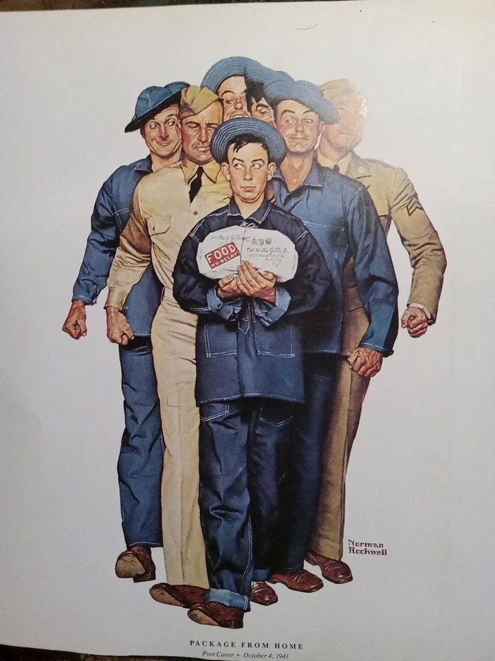 "Paquete desde casa" Rockwell años 70 reimpresión de 1941 sábado víspera post cubierta 12x14 Foto 1 de 4