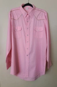 Vtg Malco Pink Western Shirt L.Sleeves Pearl Snaps Gold Trim Mens XL Rockabilly - Picture 1 of 7