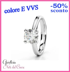 ANELLO SOLITARIO ORO BIANCO DIAMANTE NATURALE E VVS 0.40 CARATI CERTIFICATO - Foto 1 di 4