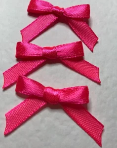10 Pretty Neon Pink tiny BOWS made from 6mm wide Satin Ribbon for card making - Picture 1 of 2