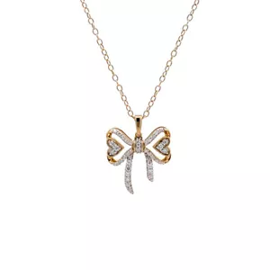 Round Lab Grown Diamond 10K Yellow Gold Heart Pendant 18" Silver Cable Chain - Picture 1 of 8