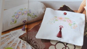 Cross Stitch Chart Only - Delicate Lace Effect Floral Fans Cushion & Pyjama Case - Picture 1 of 3