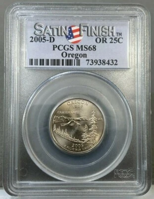 2005-D 25c Washington State Quarter OREGON PCGS MS68 Satin Finish - Image 1 of 2