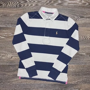 Vintage RALPH LAUREN SPORT gestreiftes weiß marine Rugby Langarmshirt Gr. M - Bild 1 von 10