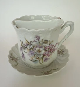 Mustache Tea Cup Saucer Set Haviland Limoges France - Picture 1 of 8