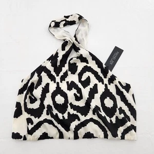Rachel Zoe Size Large Black & White Crop Lined Halter Top Button Neck - Picture 1 of 7