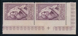 1954 ITALIA VESPUCCI COPPIA L. 25 VARIETA' NON DENT. SX CERTIFICATO F/2170 - Foto 1 di 2