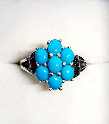 Anillo de espinela 100 % turquesa y negra de la Bella Durmiente en Plat/925SS talla 8 2,65 tcw Foto 1 de 4