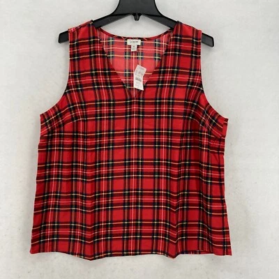 Blusa para mujer J.Crew tartán a cuadros sin mangas XL roja cuello en V preppy retro nueva con etiquetas Foto 1 de 4