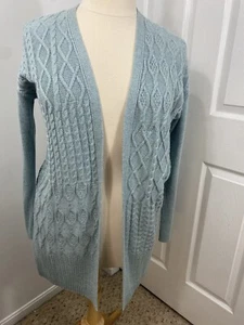 Chicos 2 Large Green Cable Knit Cashmere Wool Cardigan Cottagecore Beachy - Picture 1 of 13