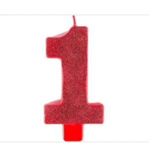 Glittering Birthday Party Candle, Number 1, Giant, Red - Picture 1 of 4