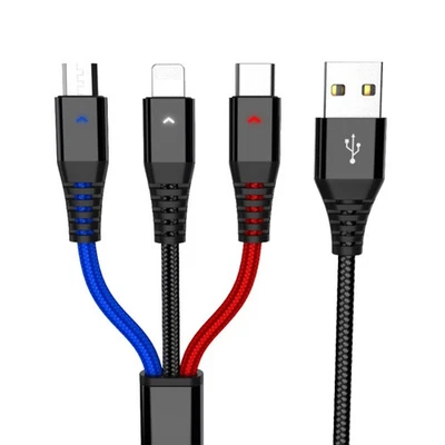 AICase 3 in 1 8 Pin Micro USB Type C Charging Cable FOR iPhone Samsung Universal - image 1 of 4