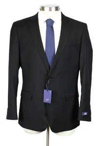 Cavalli Class Suit Mens 44 R fits 42 Black Solid Super 120s Wool Slim 2 Piece - Picture 1 of 13