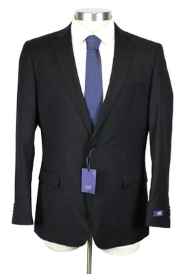 Cavalli Class Suit Mens 44 R fits 42 Black Solid Super 120s Wool Slim 2 Piece - Image 1 of 4