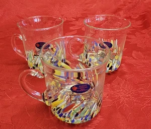 Set of 3 Murano Hand-Blown Multicolor Confetti Glass Mugs (Made In Italy) - Picture 1 of 8