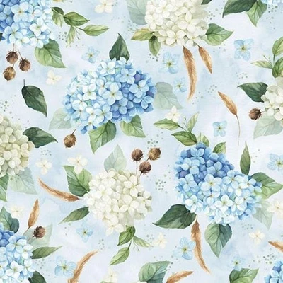 Celebrate The Season Cotton Fabric Hydrangea  Flowers  Hoffman By The Yard  - Image 1 of 2