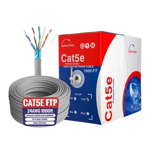 1000ft CAT5e FTP Ethernet Network Cable 24AWG CCA Solid Shielded Bulk Wire Gray - Afbeelding 1 van 9