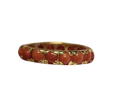 Sz 7.75 Natural Italian Coral Gemstone Eternity Band Ring Gold Plated 925 Silver - Image 1 of 4