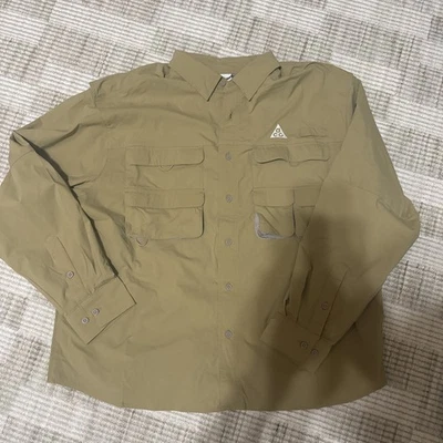 Рубашка мужская Nike ACG размер L бежевая коричневая шариковая Weaver Dri FIT ADV воротник на пуговицах - Изображение 1 из 4