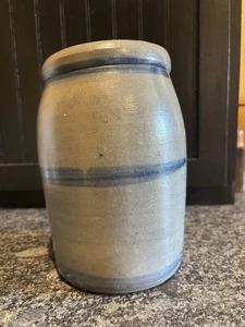 Antiker Steinzeug 3 Streifen Salz glasiert 8" Wachs Versiegelung Topf - Bild 1 von 9