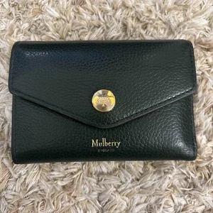 Mulberry Tri‑Fold Wallet Leather Dark Green Logo Women's from Japan - Picture 1 of 7