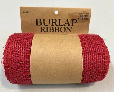 1 Red Burlap Ribbon from Hobby Lobby  5.5" x 15’ Crafts Wedding Deep Red NOS - Image 1 of 3