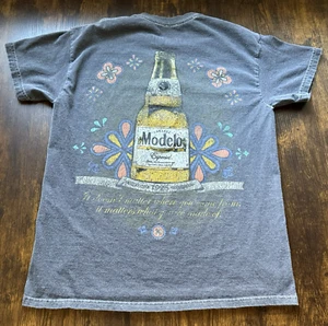 Modelo Cerveza Beer T Shirt Sz Medium Washed Faded Gray Short Sleeve Mexico Tee - Picture 1 of 7