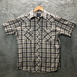 Wrangler Blues Shirt Women’s Pearl Snap Western Shirt brown yellow Plaid L/G/G - Picture 1 of 5