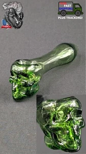 4" Tobacco Smoking Pipe Bowl Glass Hand Pipe Skull Green 01 - Picture 1 of 5